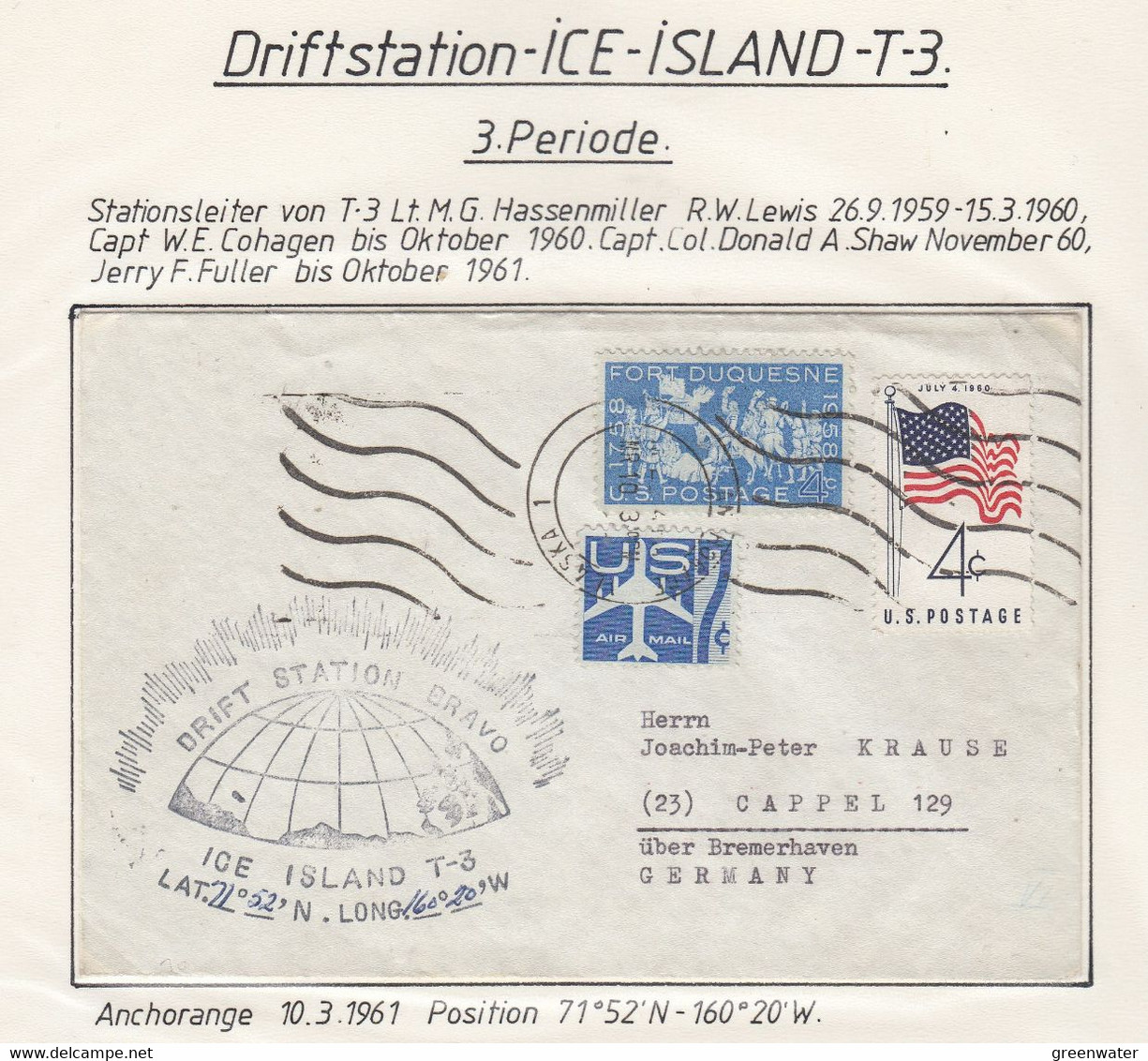 USA Driftstation ICE-ISLAND T-3 Cover Ca Drift Station Bravo 10.3.1961 Periode 3 (DR107) - Stations Scientifiques & Stations Dérivantes Arctiques