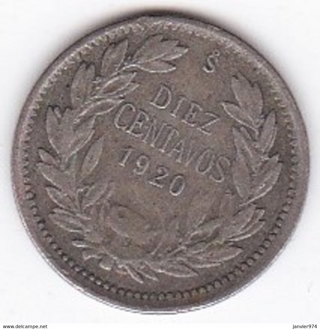 Chili 10 Centavos 1920 , En Argent , KM# 166 - Chili