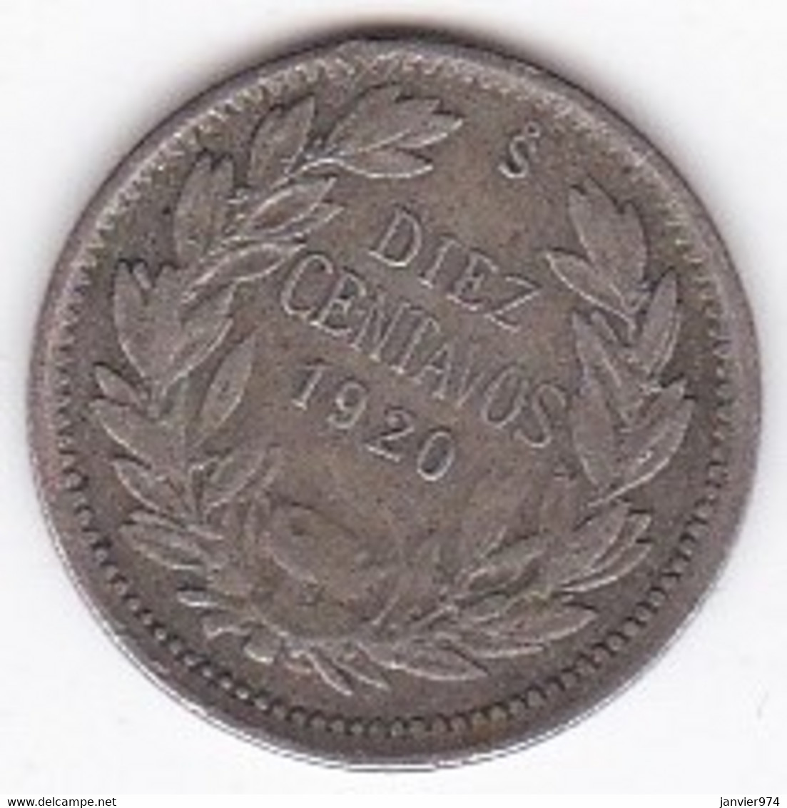 Chili 10 Centavos 1920 , En Argent , KM# 166 - Chile