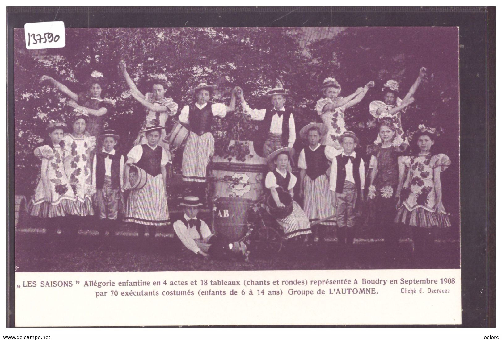 BOUDRY - THEATRE - LES SAISONS - ALLEGORIE ENFANTINE EN 4 ACTES - SEPTEMBRE 1908 - TB - Boudry