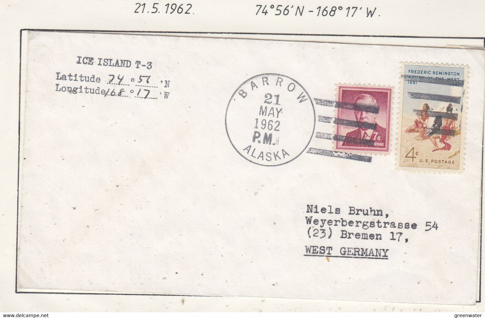 USA Driftstation ICE-ISLAND T-3 Cover Ca Ice Island T-3 Ca 21 May 1962 Periode 4 (DR110) - Estaciones Científicas Y Estaciones Del Ártico A La Deriva