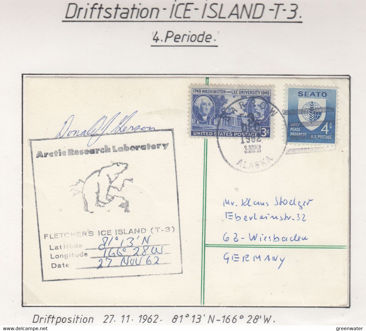 USA Driftstation ICE-ISLAND T-3 Cover Ca IFletcher's Ice Island T-3 27 NOV 62 Si Donald J. Herson Periode 4 (DR111) - Stations Scientifiques & Stations Dérivantes Arctiques