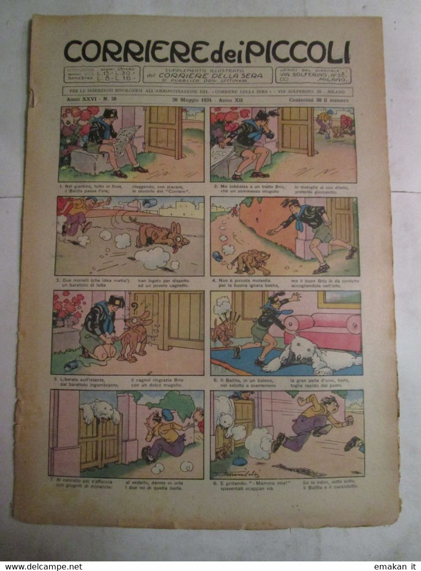 # CORRIERE DEI PICCOLI N 20 / 1934  - RAGAZZI POMPIERI - Corriere Dei Piccoli