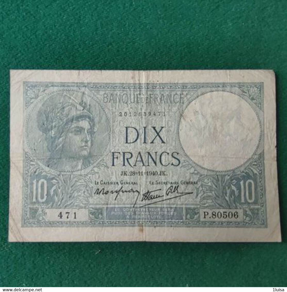 FRANCIA  10 FRANCS 1940 - 10 F 1916-1942 ''Minerve''