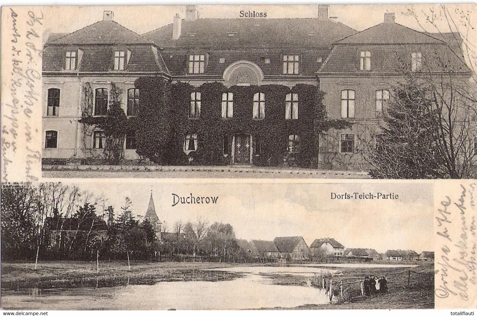 DUCHEROW Bei Anklam Vorpommern Schloß Dorfteich Partie Belebt 1.12.1909 Gelaufen - Anklam