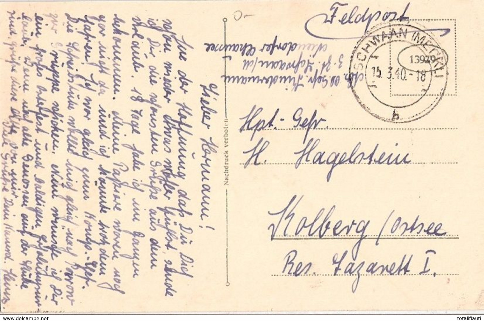 SCHWAAN Mecklenburg Tannenberg Strasse Fast TOP-Erhaltung Gelaufen 15.3.1940 Als Feldpost - Bützow