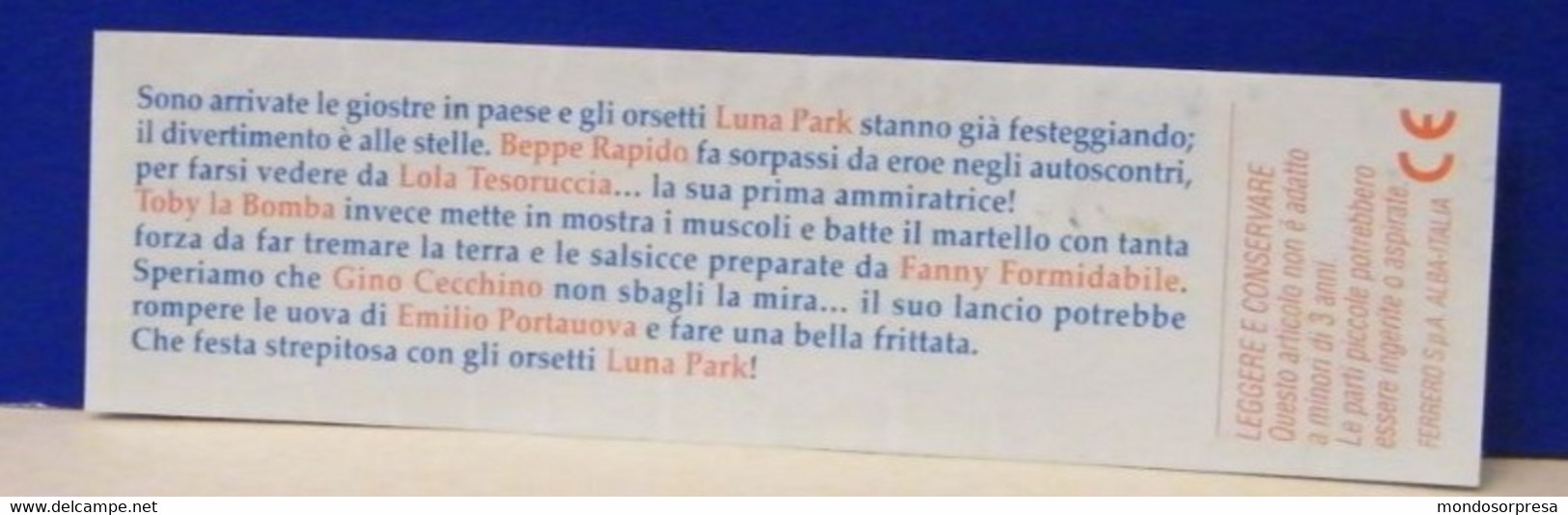 (AB125) CARTINA KINDER FERRERO - ITALIA - ORSETTI LUNA PARK - Notices