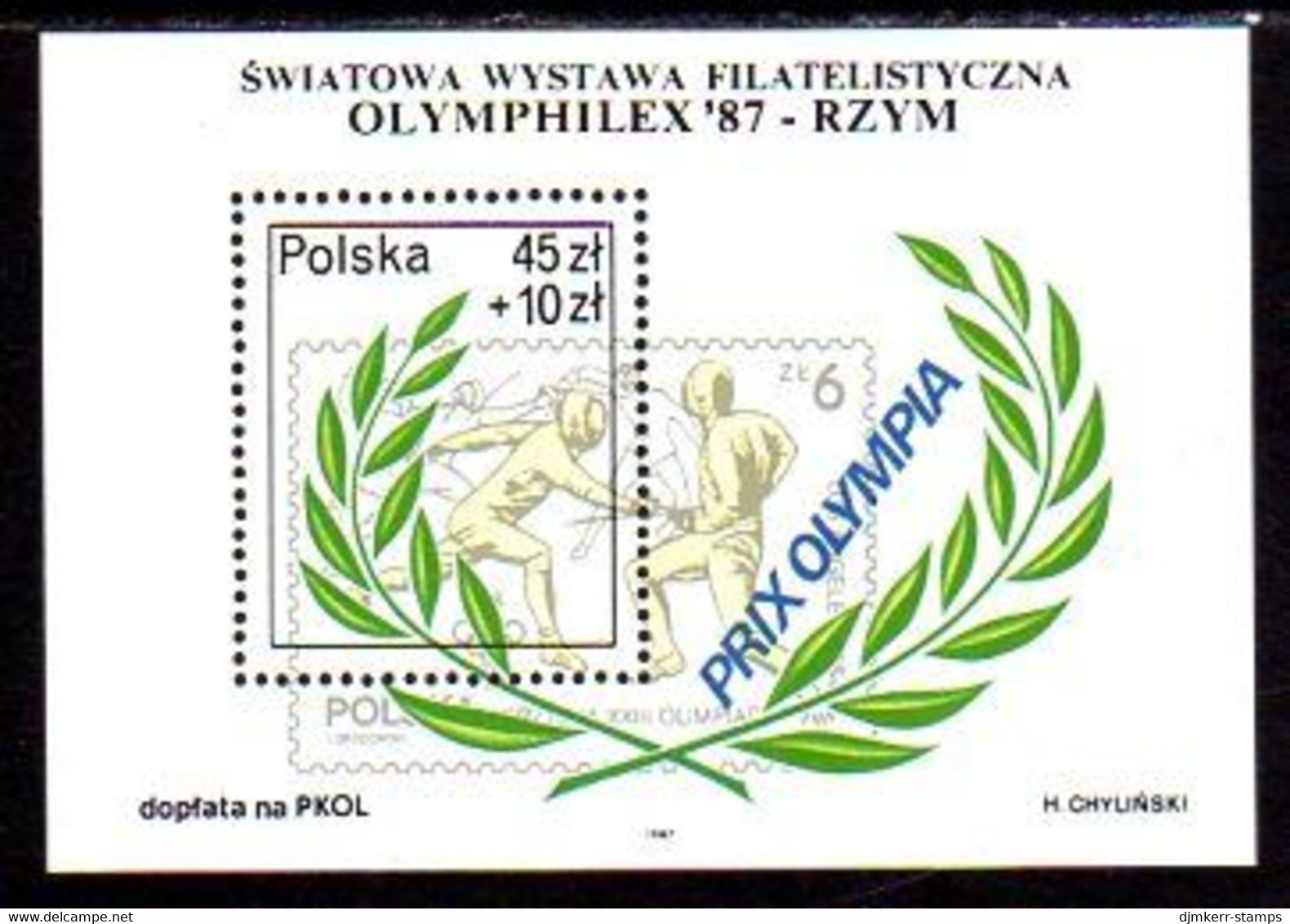 POLAND 1987 OLYMPHILEX Philatelic Exhibition Block MNH / **.  Michel Block 104 - Blocchi E Foglietti