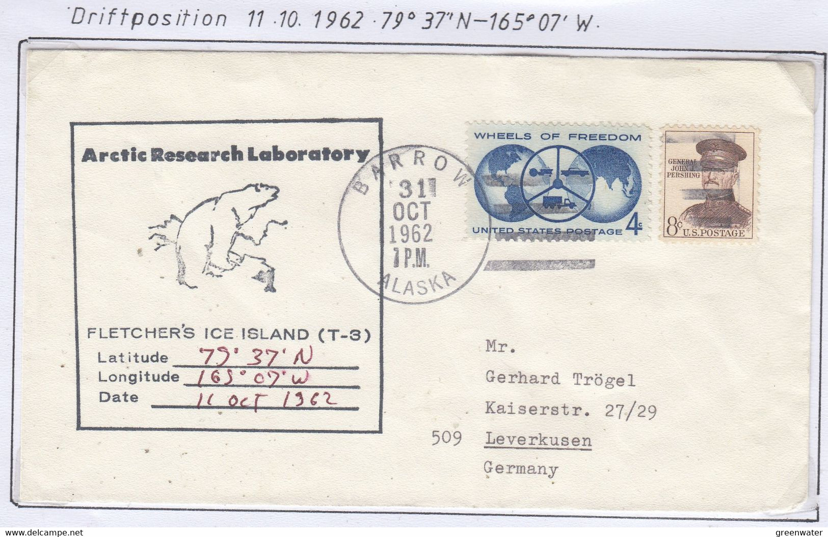 USA Driftstation ICE-ISLAND T-3 Cover Ca IFletcher's Ice Island T-3 11 OCT 1962 Periode 4 (DR112A) - Scientific Stations & Arctic Drifting Stations