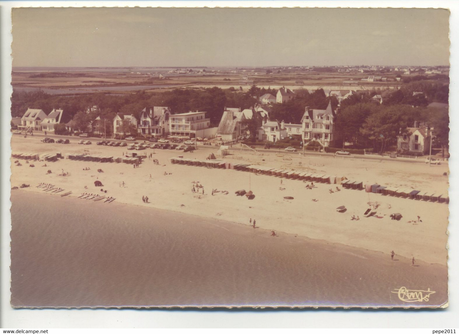 CPSM 56 Morbihan CARNAC Plage - Vue Aérienne De La Plage - Villas En Bord De Mer - Vue Peu Commune - Carnac