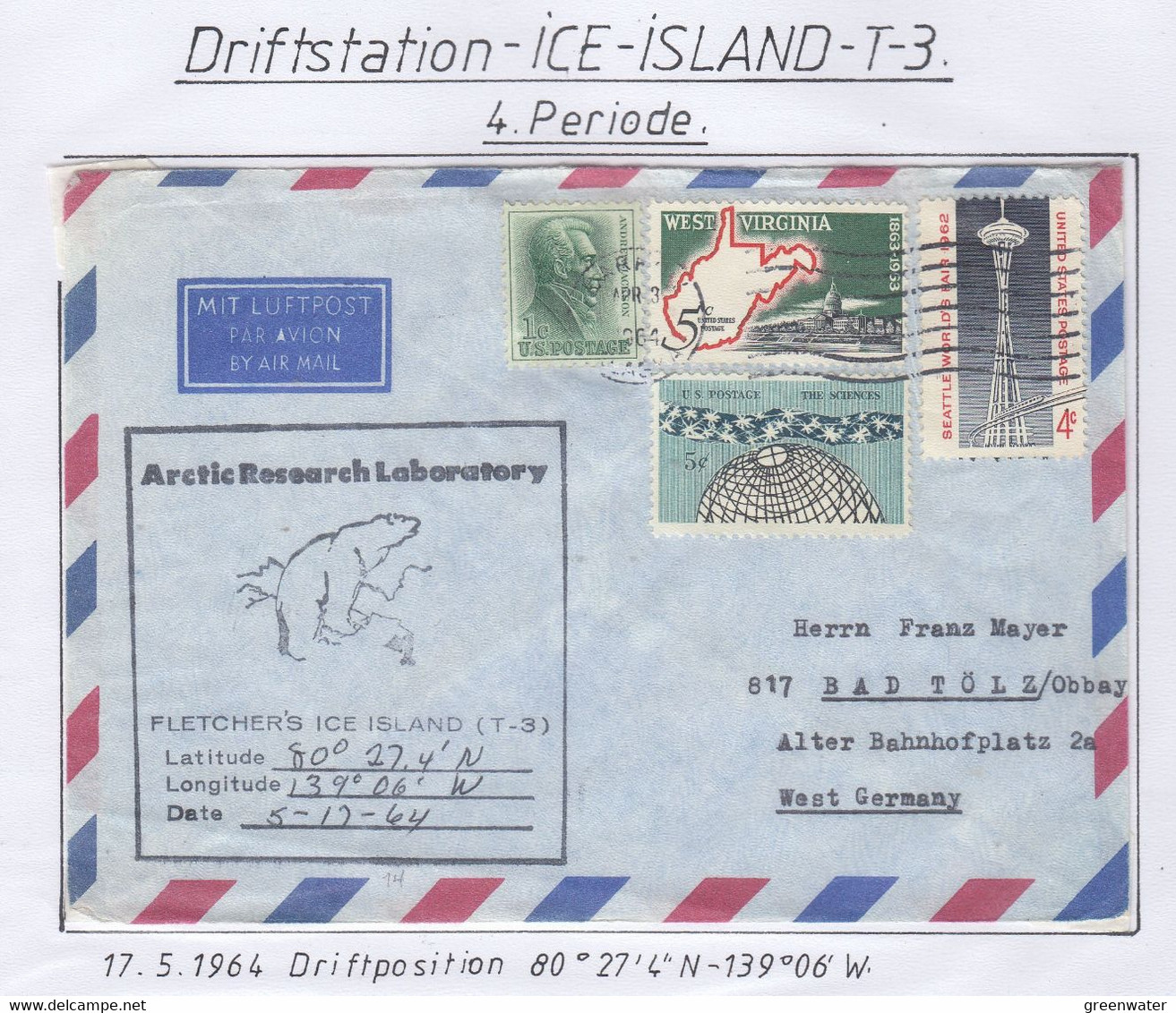 USA Driftstation ICE-ISLAND T-3 Cover Ice Island T-3 5.12.644  (DR115) - Estaciones Científicas Y Estaciones Del Ártico A La Deriva