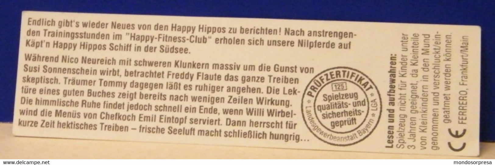 (AB128) CARTINA KINDER FERRERO - GERMANIA - HAPPY HIPPOS CROCIERA - Notices