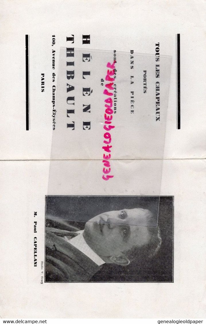 75- PARIS- PROGRAMME GALAS R. KARSENTY-THEATRE -PAUL CAPELLANI-LE SEXE FAIBLE EDOUARD BOURDET-JEANNE VENIAT-GIVRY-1930 - Programs