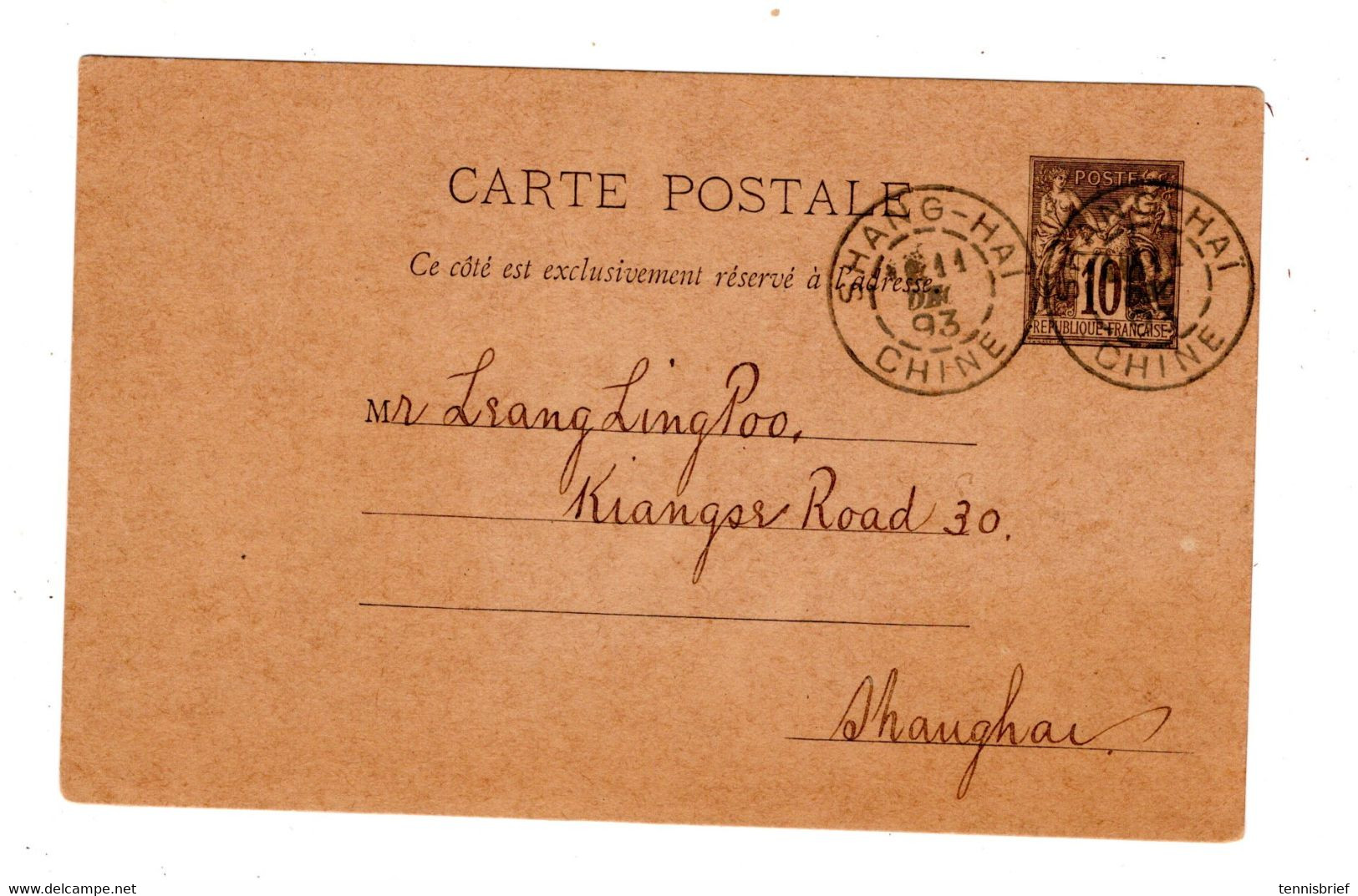 1893 ,Chine , 10 C. Pas Surchargee  , Claire  " SHANGHAI-CHINE  "en Ville - China -  #1573 - Cartas & Documentos