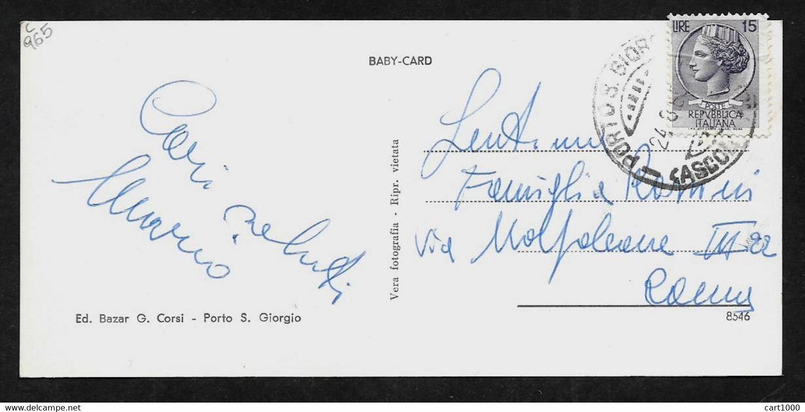 PORTO SAN GIORGIO LA SPIAGGIA BABY CARD VG. 1960 ASCOLI PICENO ACQUARELLATA N°C965 - Ascoli Piceno