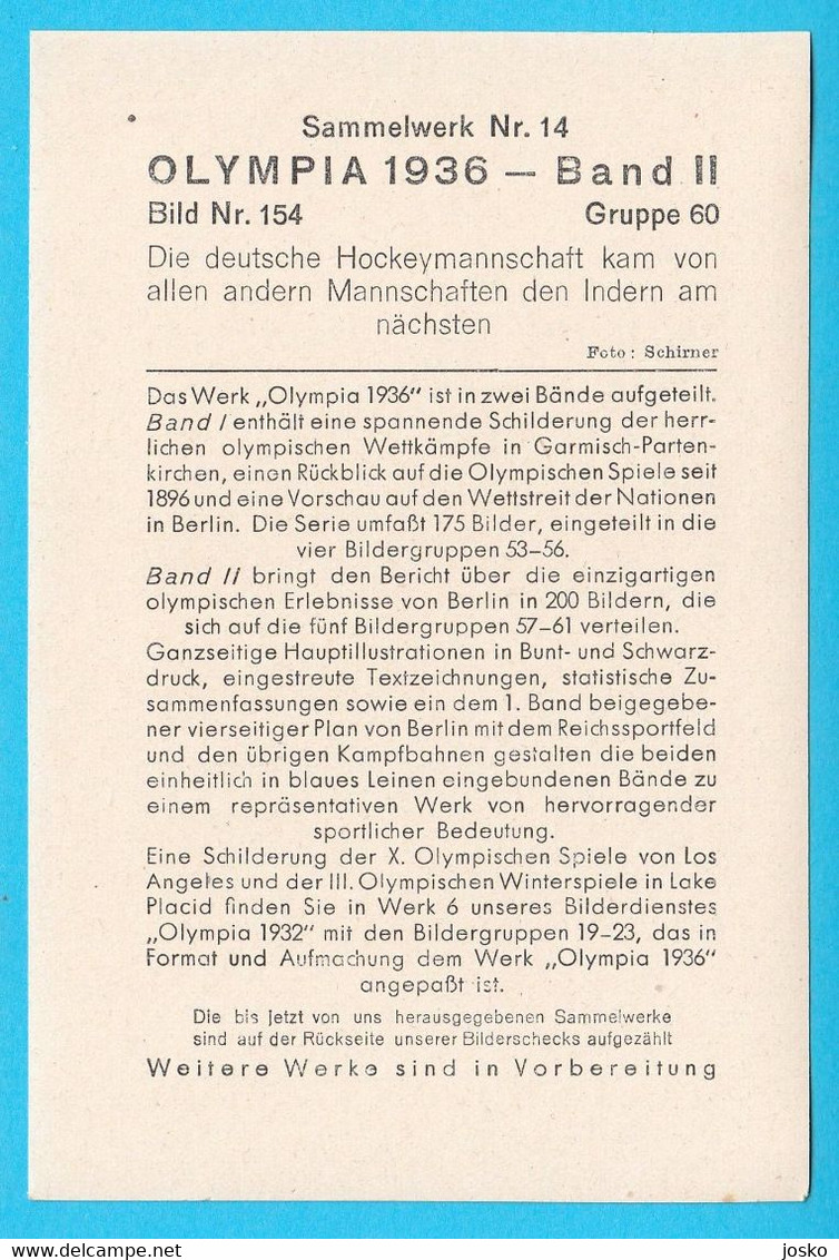 OLYMPIC GAMES BERLIN 1936 - GERMAN FIELD HOCKEY TEAM ... German Vintage Card * Sur Gazon Campo Da Sobre Hierba - Trading Cards