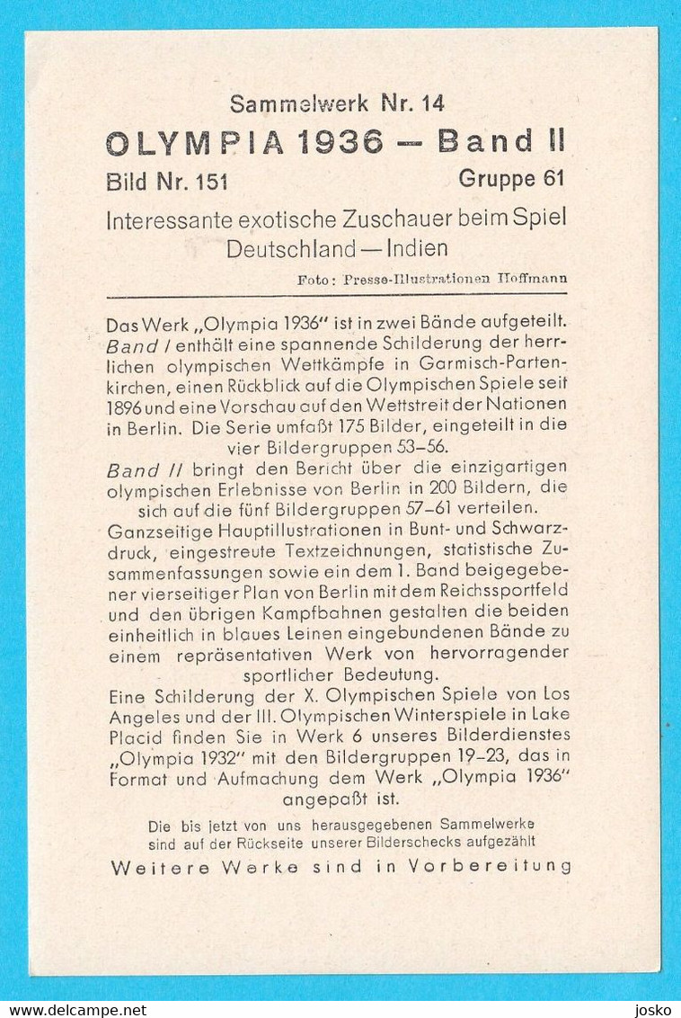 OLYMPIC GAMES BERLIN 1936 - Viewer At Field Hockey Match INDIA V GERMANY ... German Old Card * Sur Gazon Hockey Su Prato - Trading-Karten