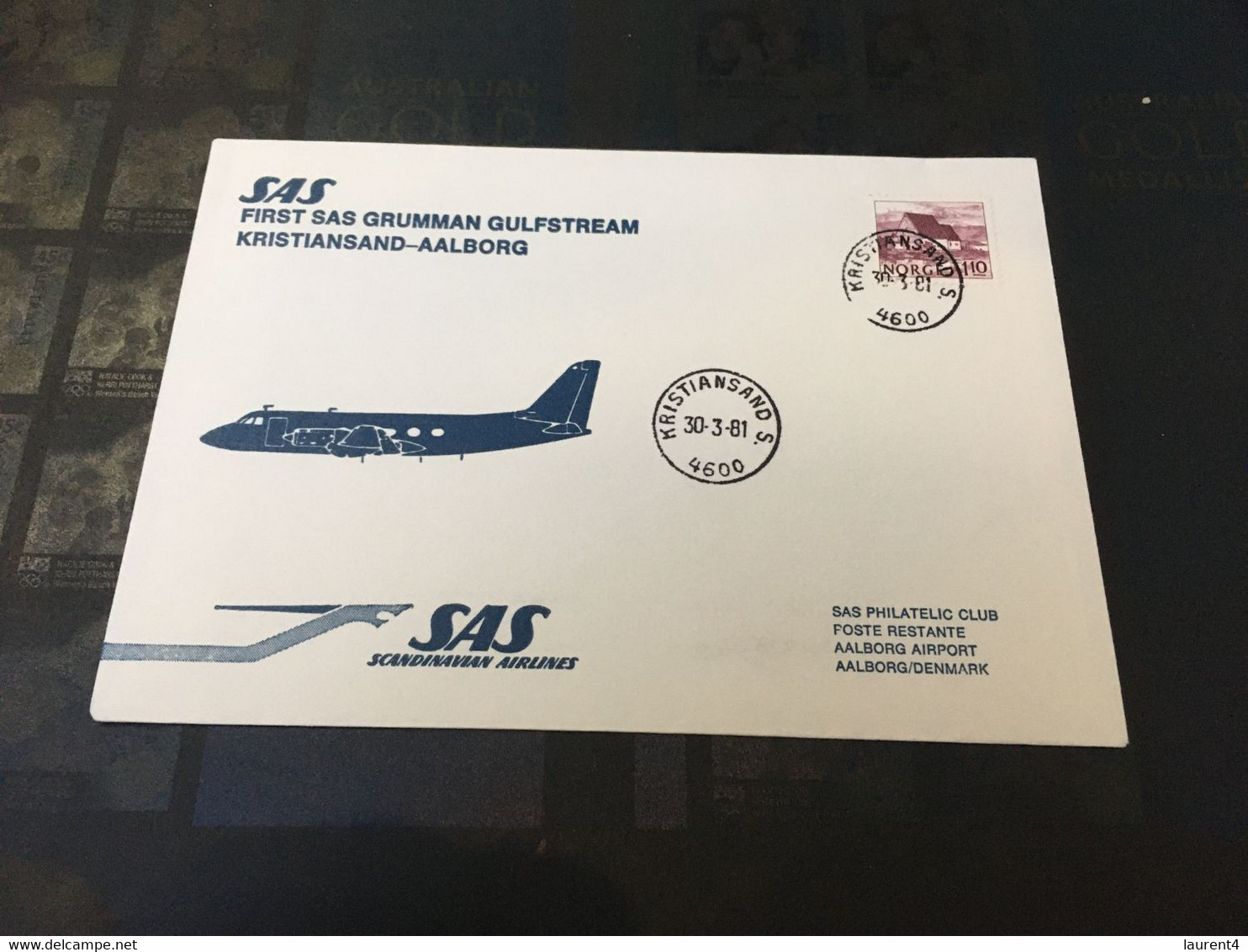 (3 C 3) Norway - SAS Airline FDC - Kristiansand To Aalborg - 1981 - Briefe U. Dokumente