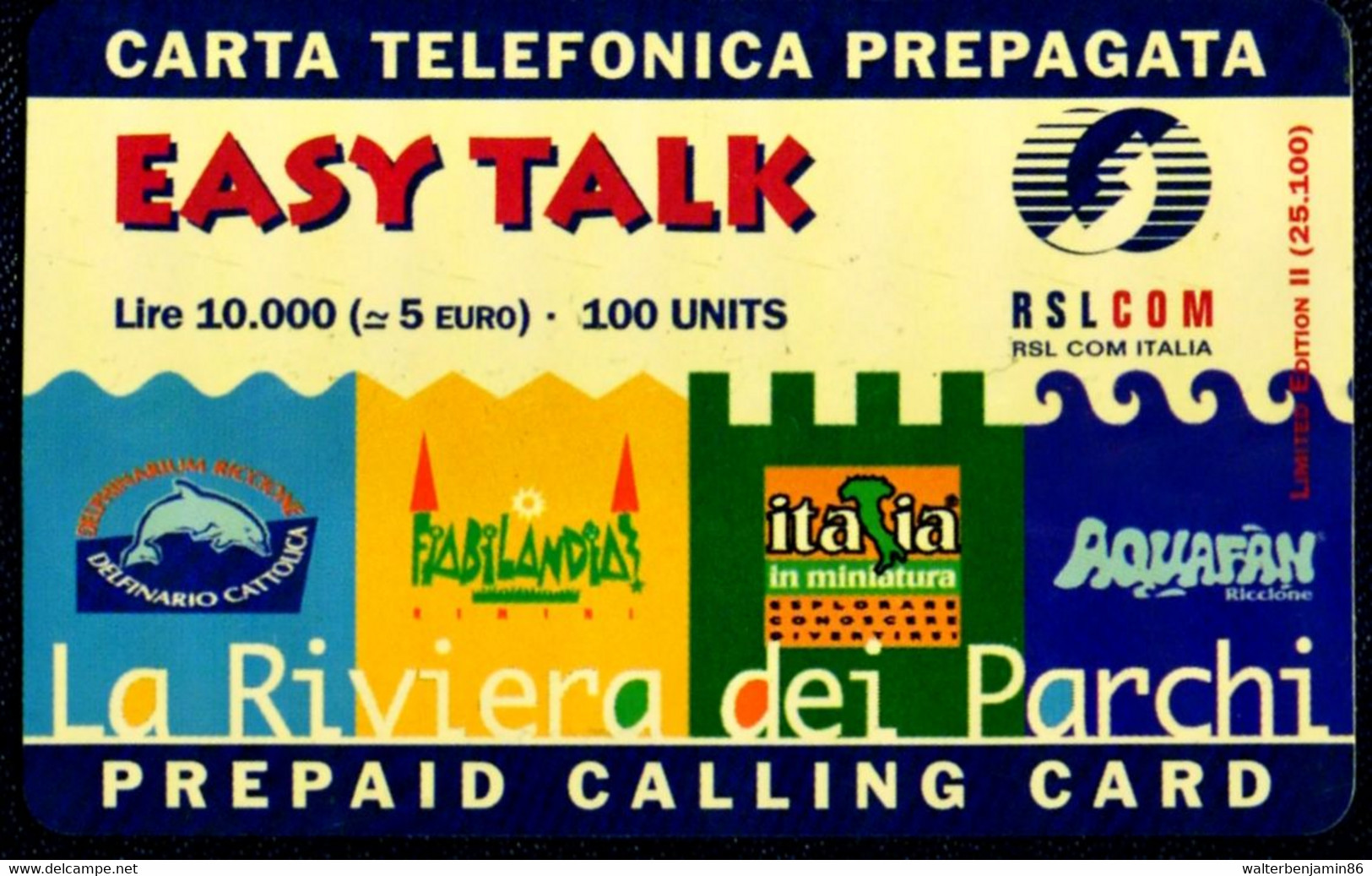 G RSL COM 8 SCHEDA TELEFONICA USATA RSLCOM LA RIVIERA DEI PARCHI - Públicas Temáticas