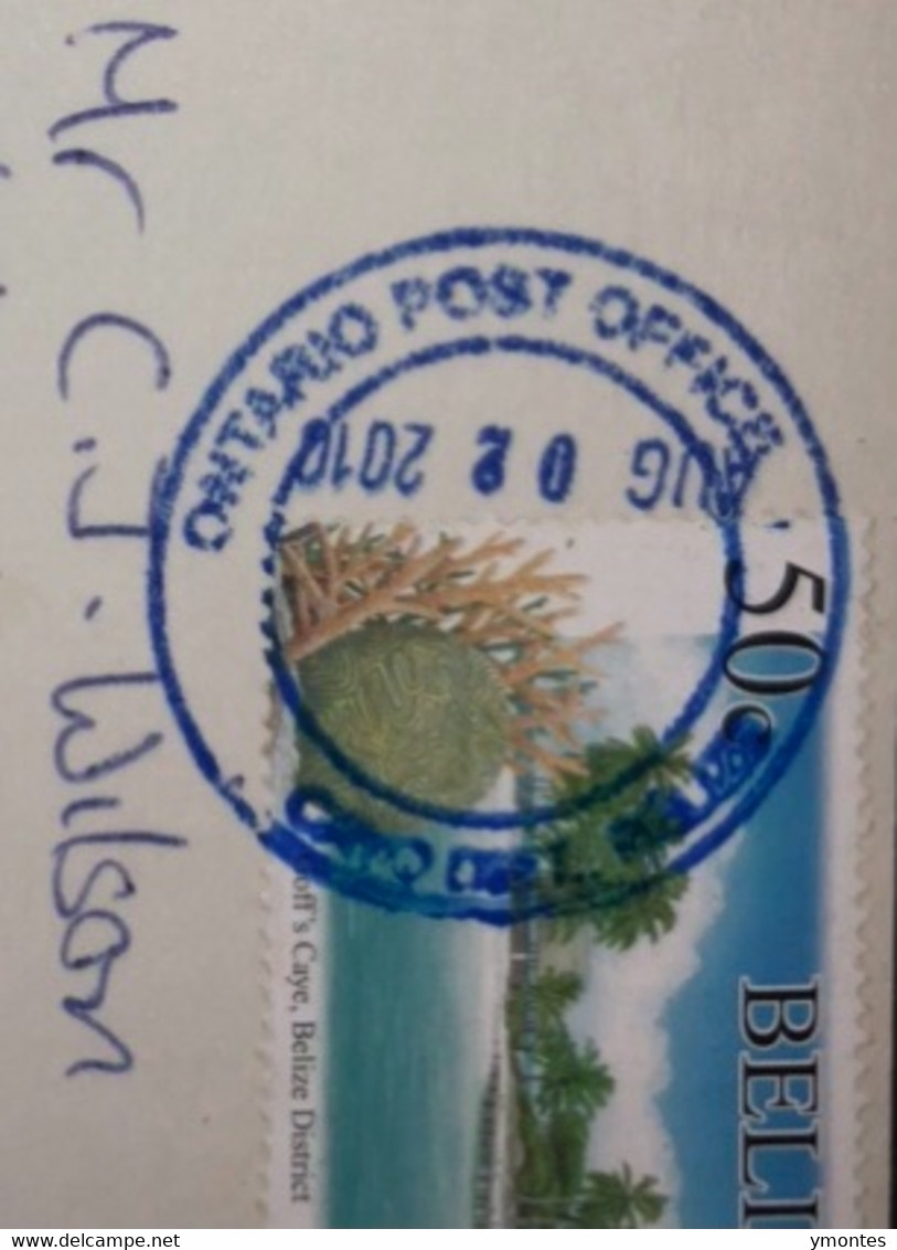 Postcard Belize 2010 , Very Rare Postmark, ONTARIO , CAYO DISTRICT - Belice