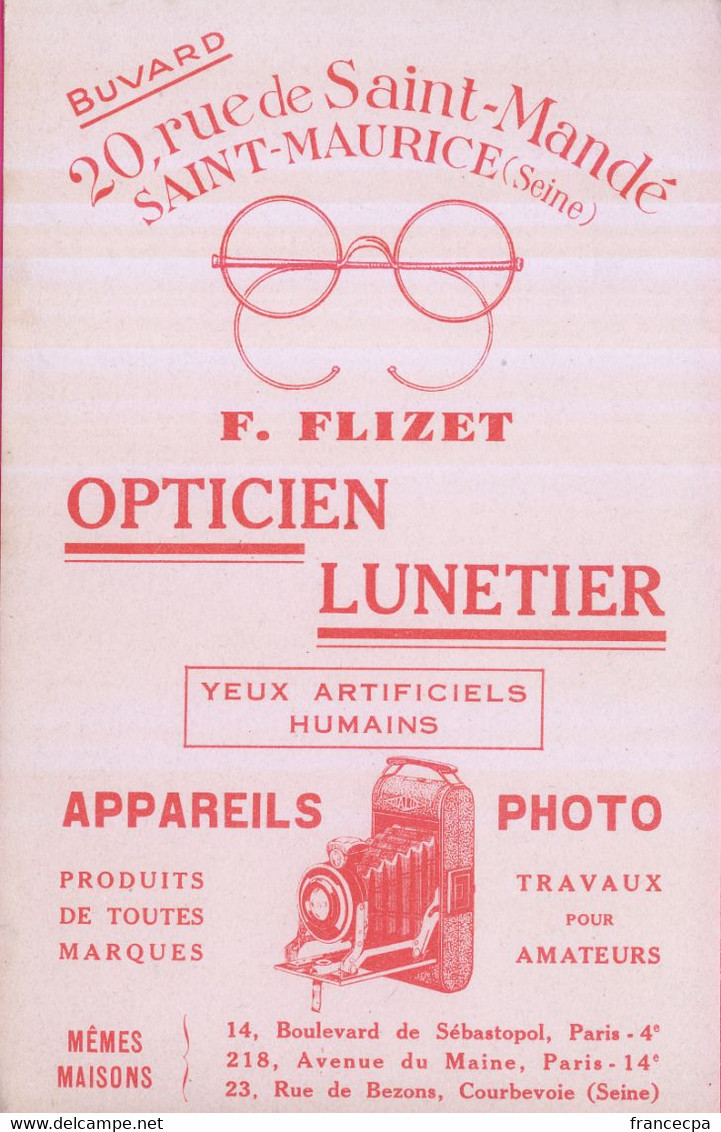 0000 - BUVARD - Opticien-Lunetier-Appareils Photo- F. FLIZET - SAINT MAURICE - SEINE - Kino & Theater