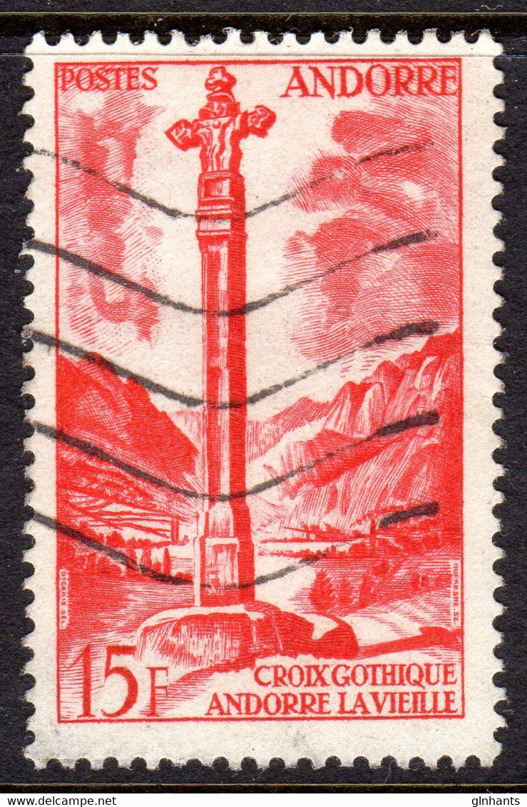 FRENCH ANDORRA - 1955 GOTHIC CROSS 15f STAMP FINE USED SG F152 - Used Stamps