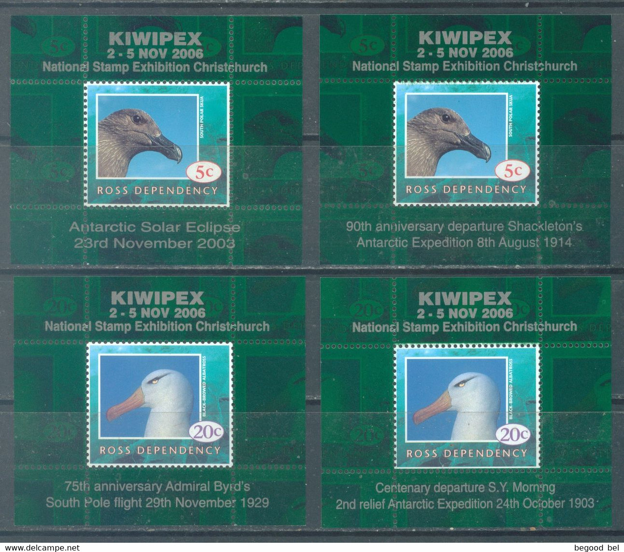 ROSS DEP. NZ - 2006 - MNH/*** LUXE - ALBATROS SKUA - KIWIPEX - 4 MINISHEETS CINDERELLA - Lot 24138 - Sonstige & Ohne Zuordnung