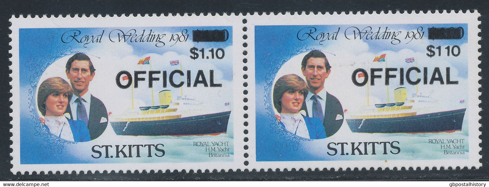 ST. KITTS 1982 Wedding Of Prince Charles And Lady Diana Spencer With Overprint $ 1.10 To $ 4.00 Superb U/M Pair, VARIETY - St.Christopher, Nevis En Anguilla (...-1980)