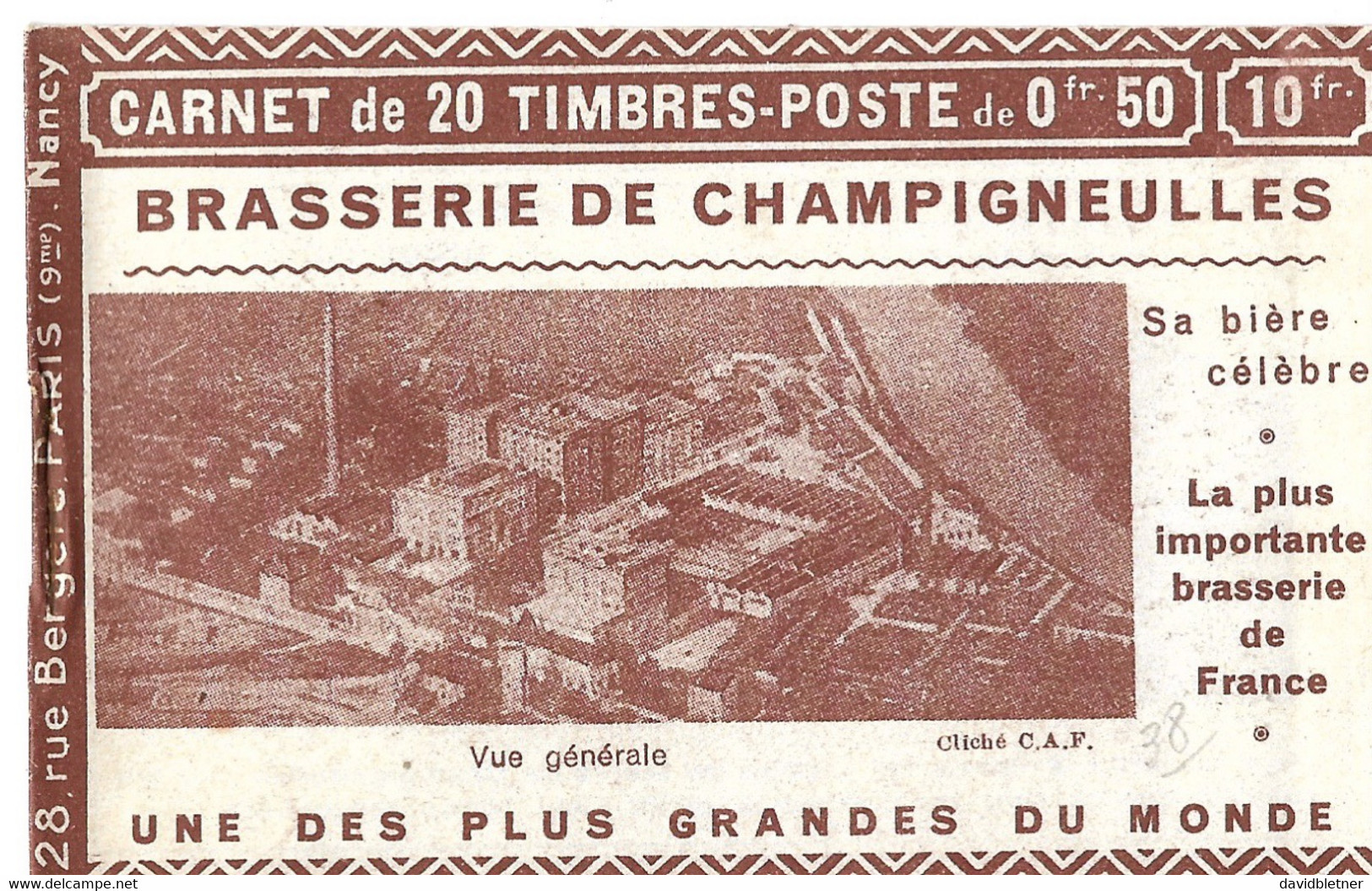 Carnet Brasserie De Champigneulles - Autres & Non Classés