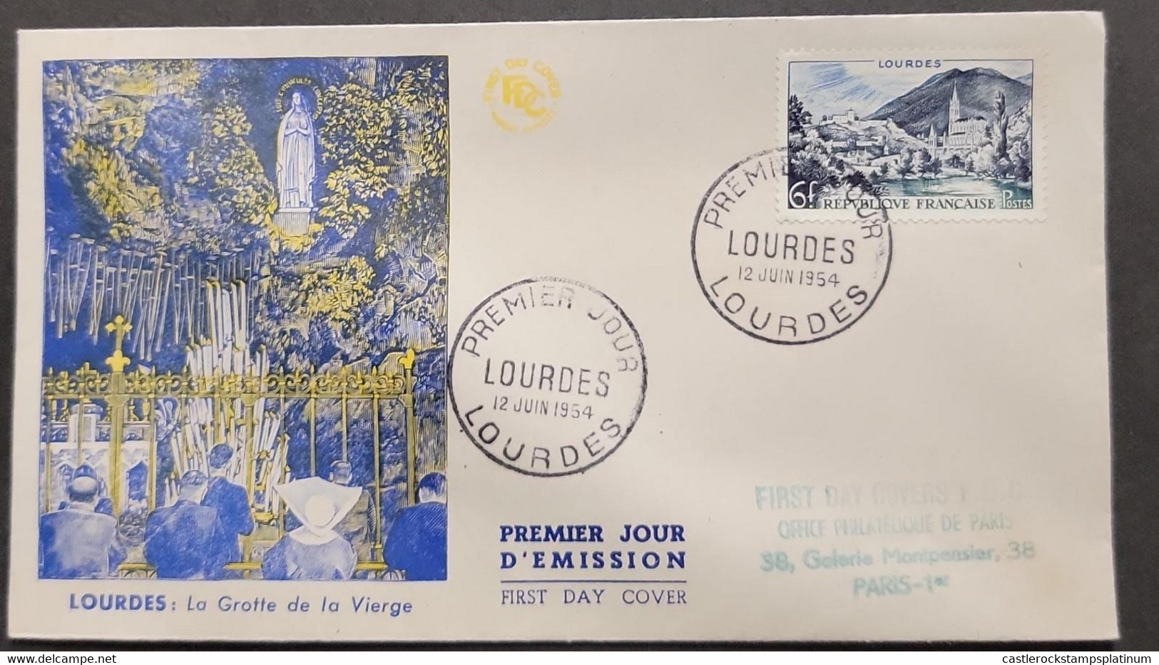 P) 1954 FRANCE, FDC, VIRGIN'S CAVE, LOURDES STAMP, CANCELLATION, BRANLY, VÉZELAY, STAMP, XF - Otros & Sin Clasificación