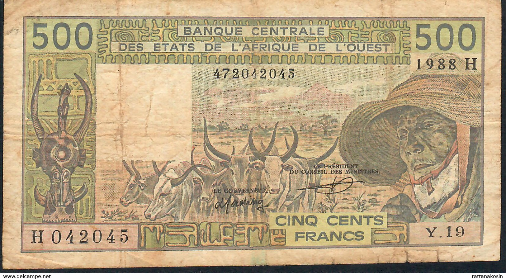 W.A.S. P106Hj 500 FRANCS 1988 Signature 12 FINE - États D'Afrique De L'Ouest