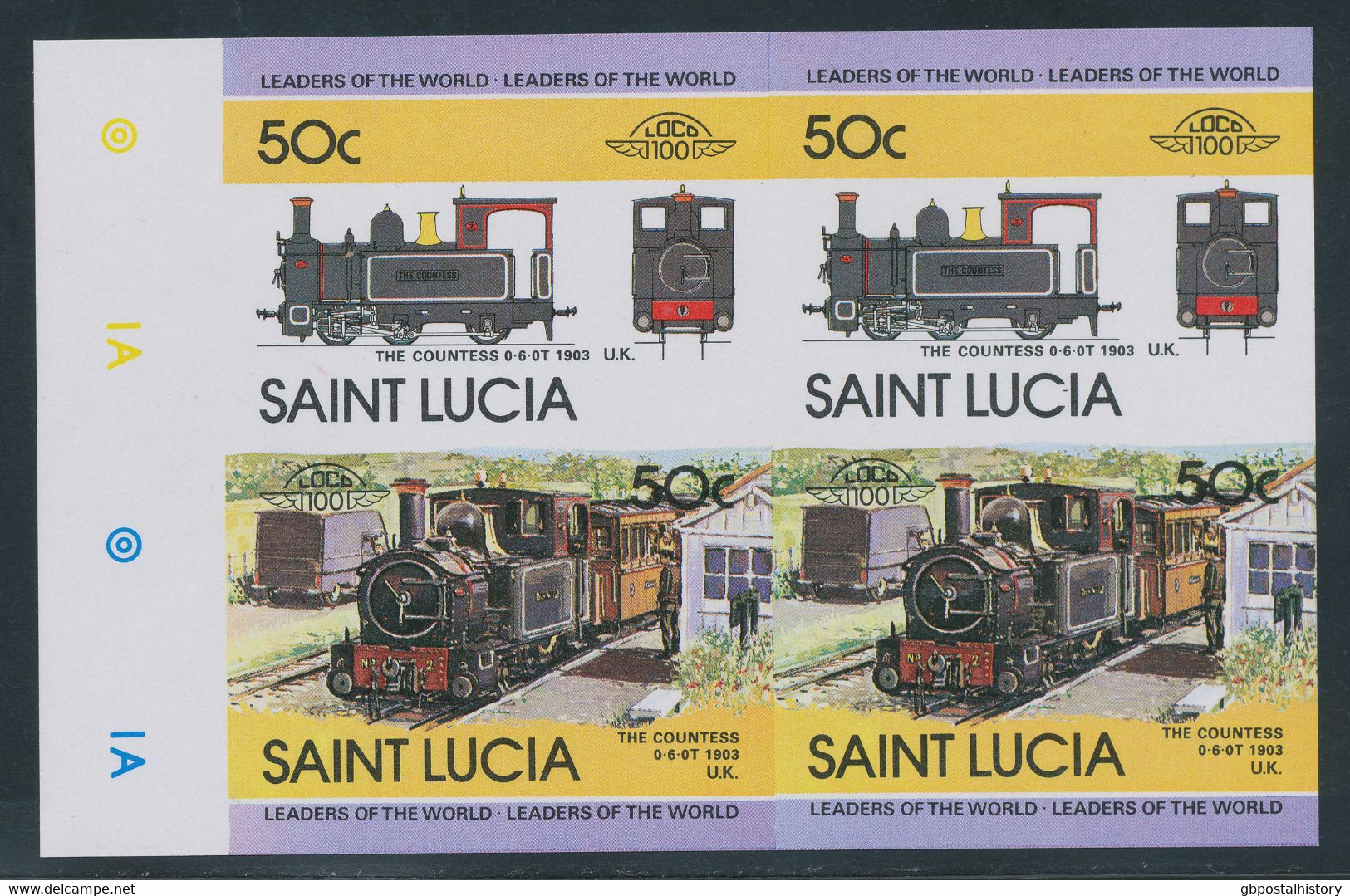 ST. LUCIA 1984 Locomotives 50 C And $ 2 Each In Superb U/M Se-tenant Pairs From The Left Margin MAJOR VARIETIES IMPERFOR - St.Lucia (1979-...)