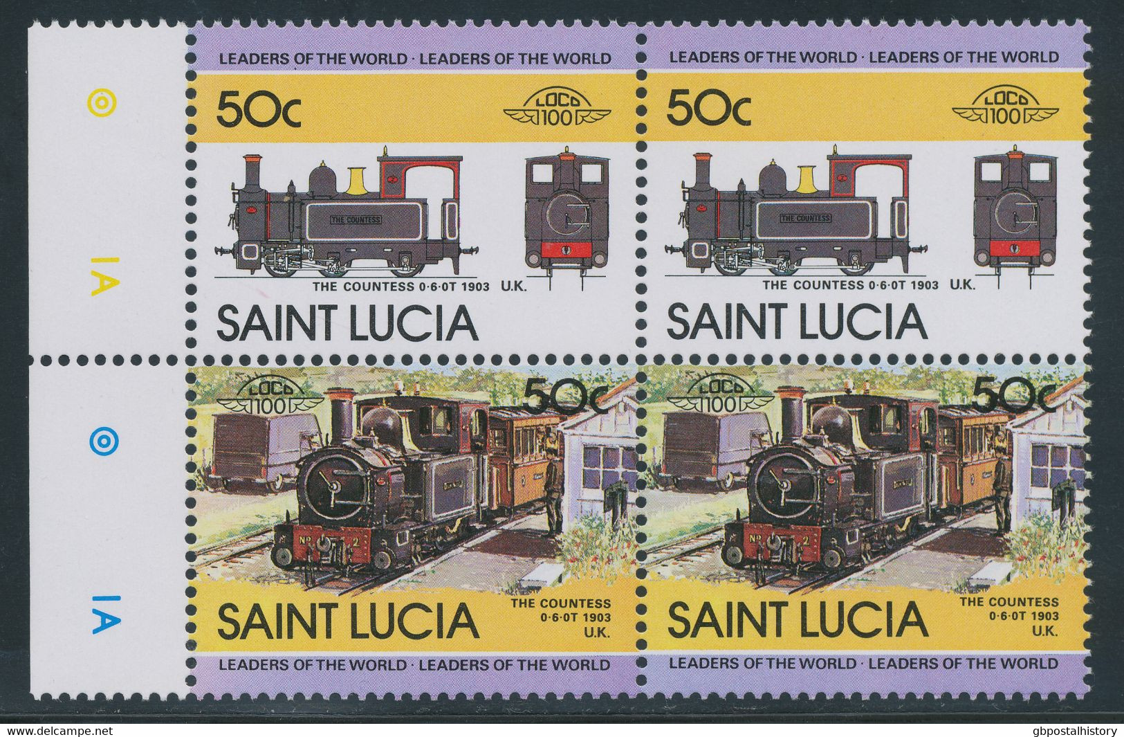 ST. LUCIA 1984 Locomotives 50 C And $ 2 Each In Superb U/M Se-tenant Pairs From The Left Margin MAJOR VARIETIES IMPERFOR - St.Lucie (1979-...)