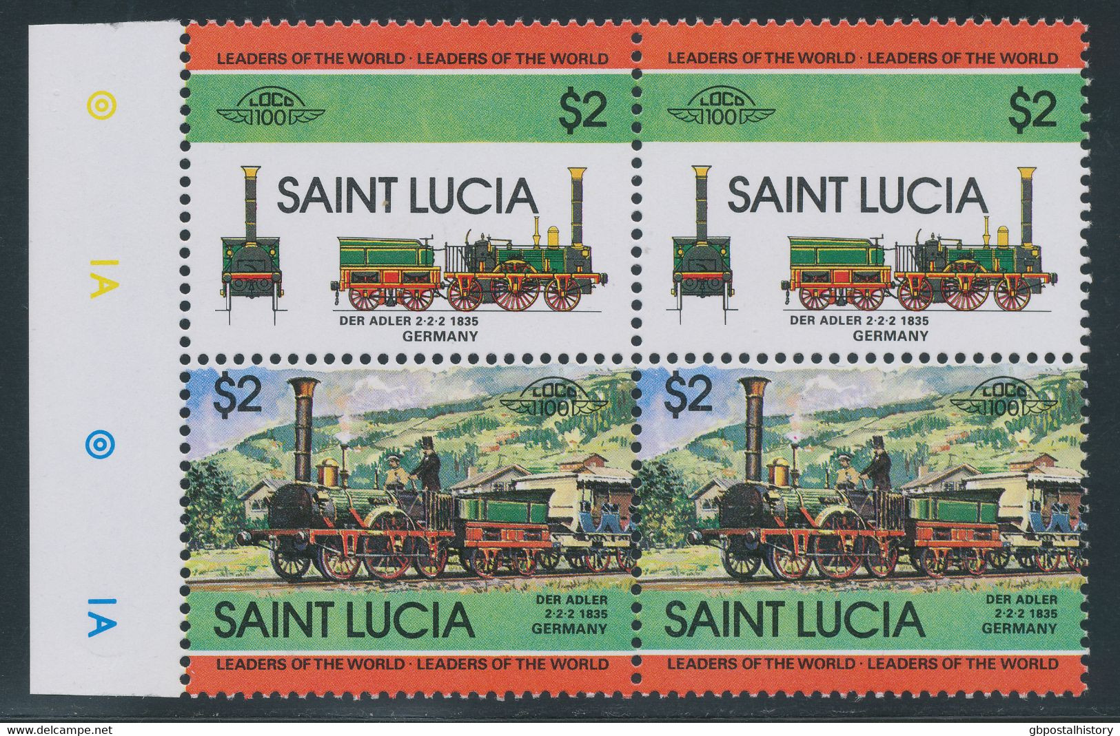 ST. LUCIA 1984 Locomotives 50 C And $ 2 Each In Superb U/M Se-tenant Pairs From The Left Margin MAJOR VARIETIES IMPERFOR - St.Lucia (1979-...)