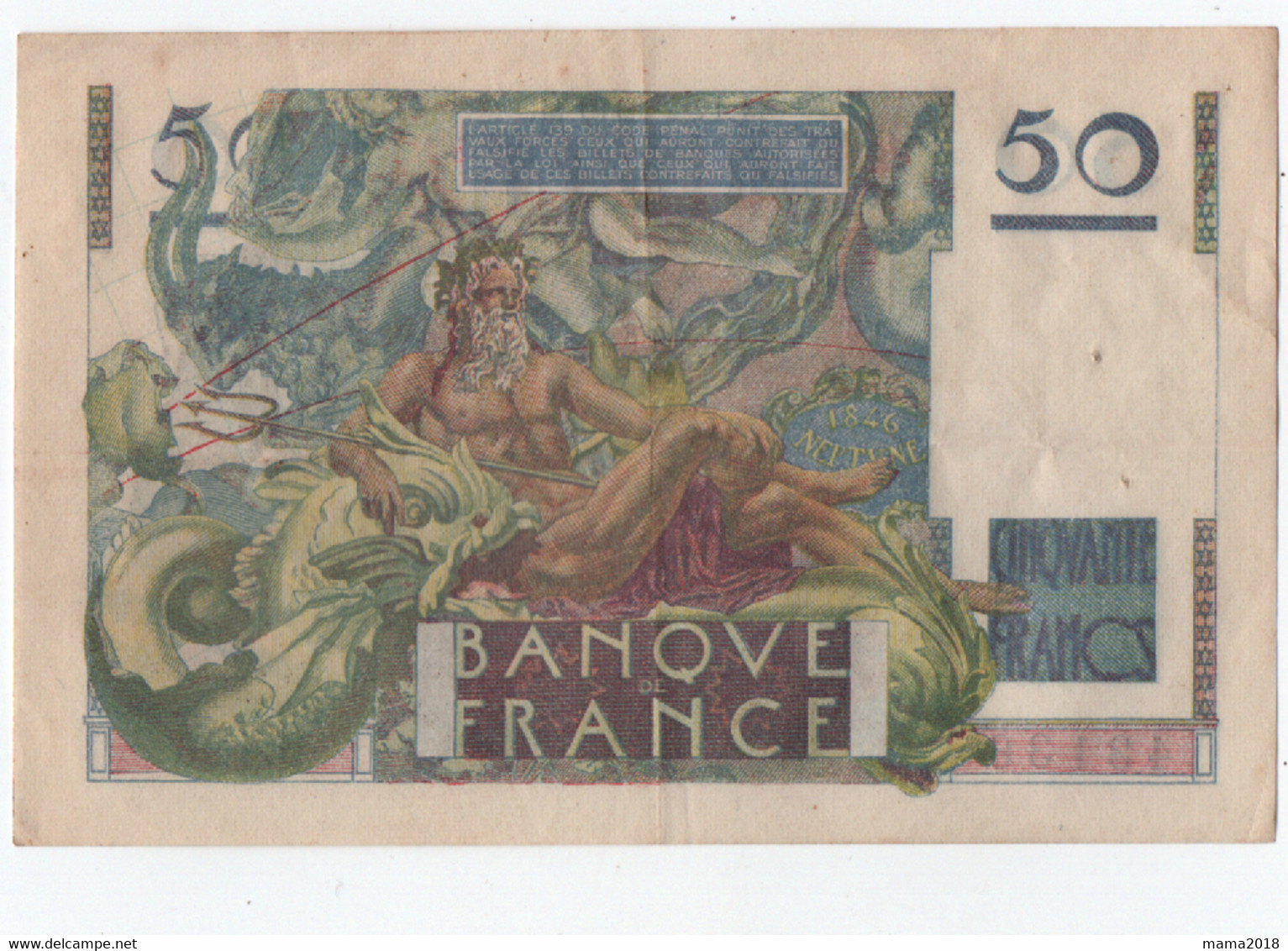 Billet  50 Francs   M.17-2-1949.M  D .126 - 50 F 1946-1951 ''Le Verrier''