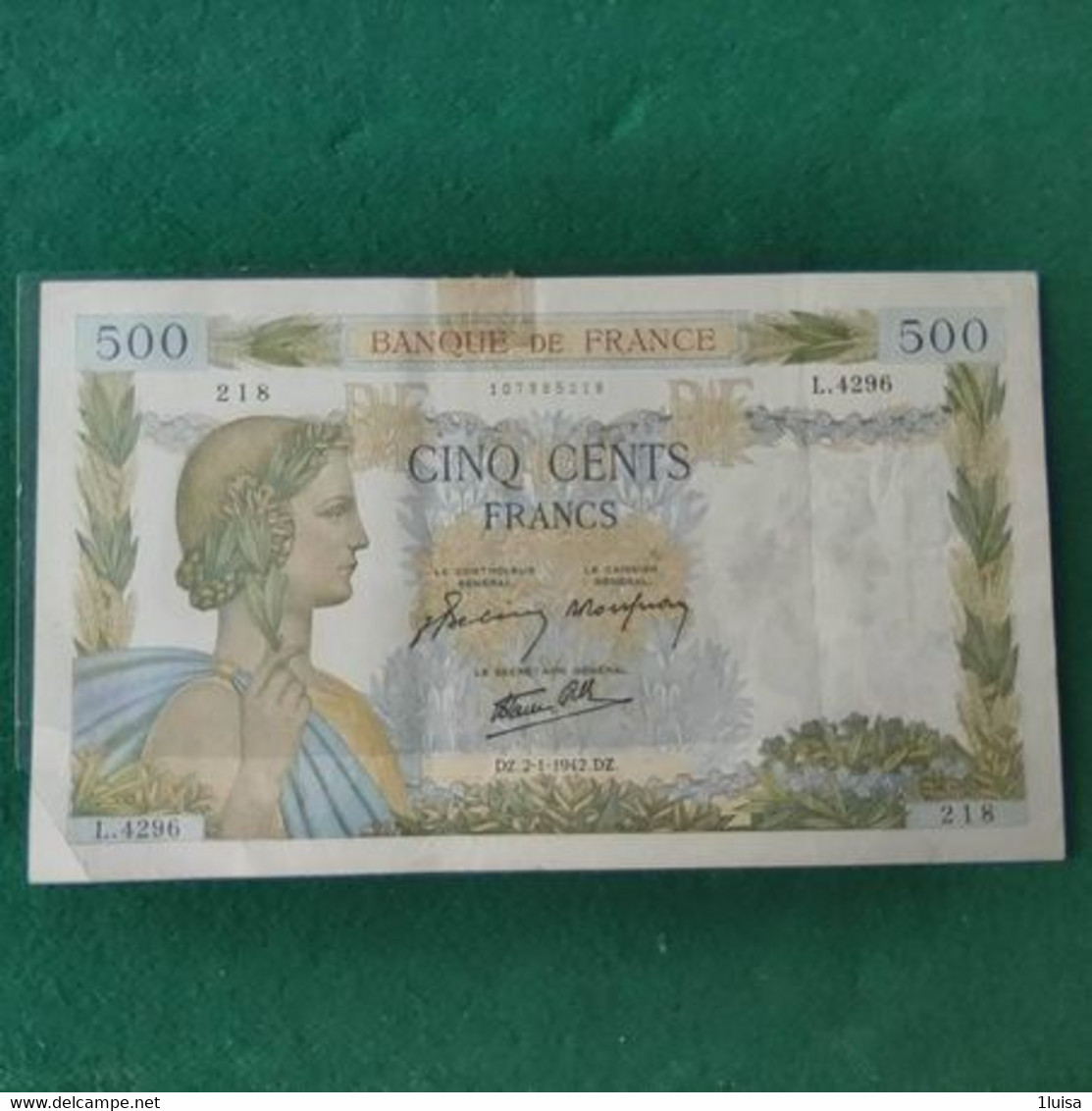 FRANCIA 500 Francs 1942 - 500 F 1940-1944 ''La Paix''