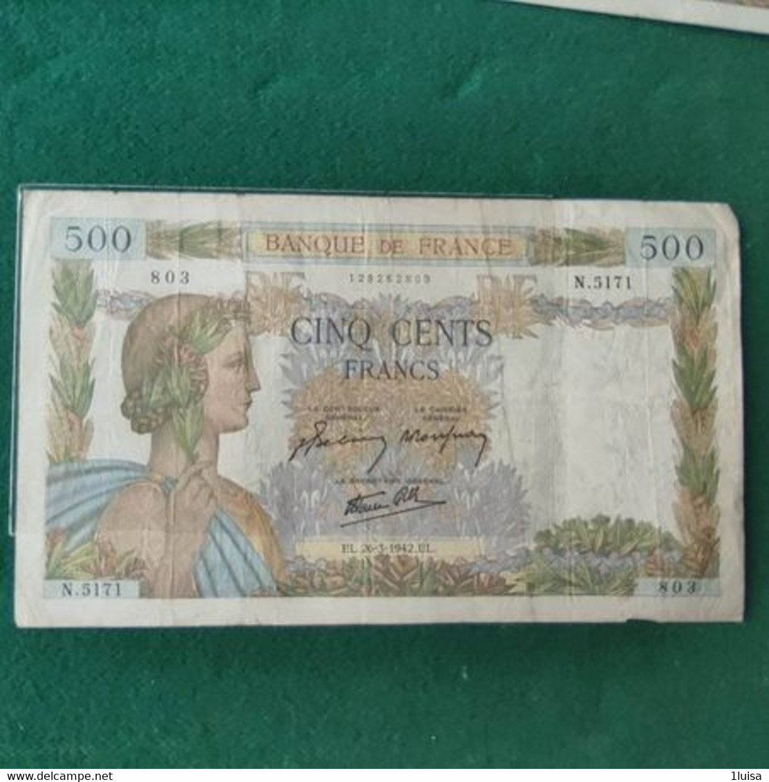 FRANCIA 500 Francs 1942 - 500 F 1940-1944 ''La Paix''