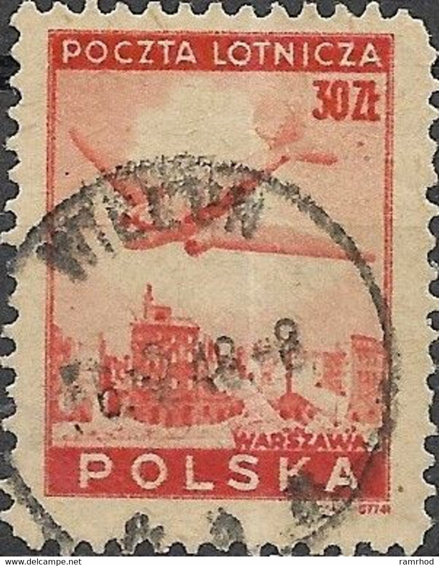 POLAND 1946 Air. Lisunov Li-2 Over Ruins Of Warsaw - 30z - Red FU - Used Stamps