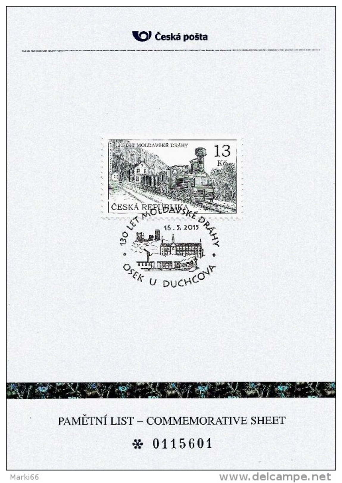 Czech Republic - 2015 - 130 Years Of The Moldava-Saxony Railway - Osek Postmark - Commemorative Sheet With Hologram - Briefe U. Dokumente