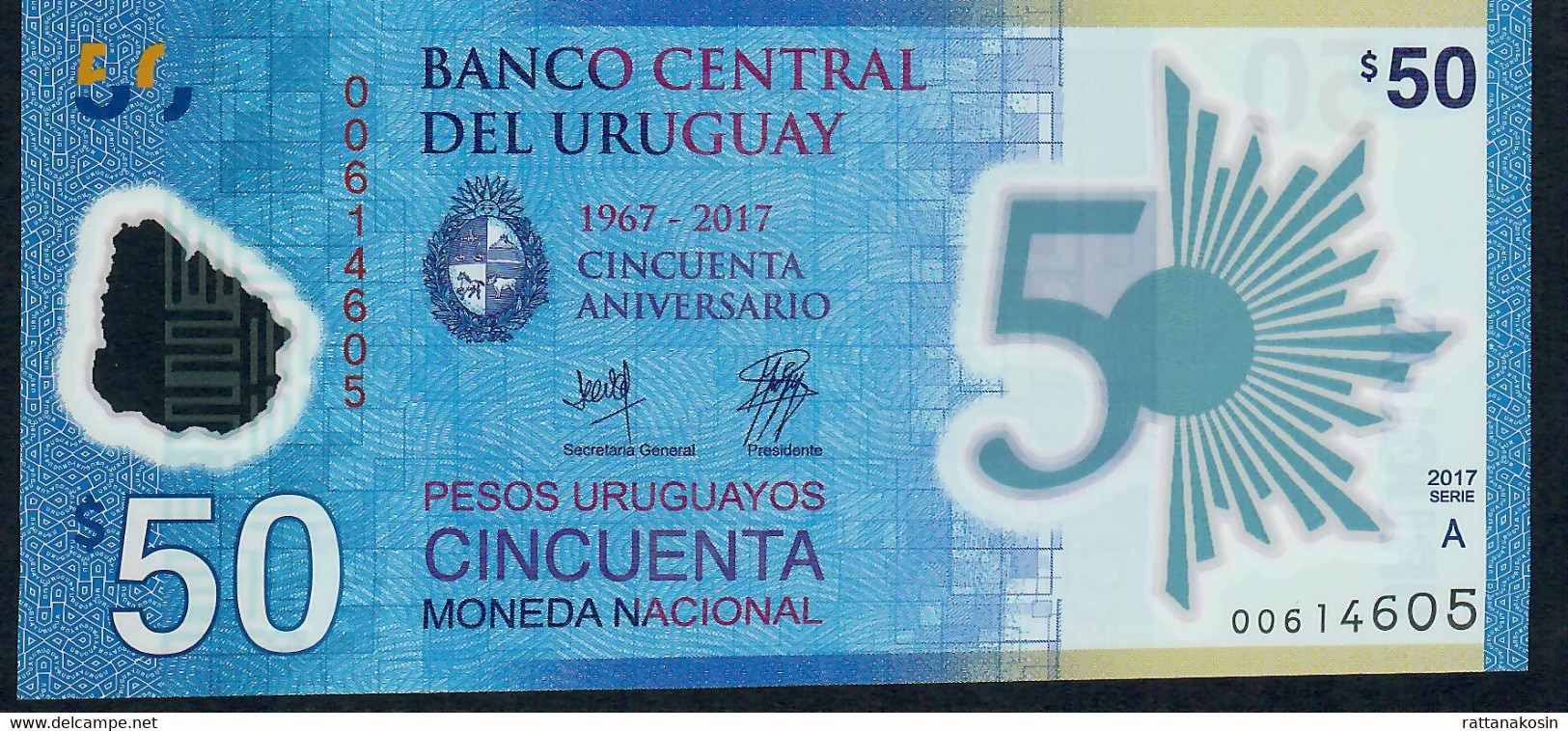 URUGUAY P100 50 PESOS URUGUAYOS COMMEMORATIVE DATED 2017 ISSUED IN 2018  #A006------   UNC. - Uruguay