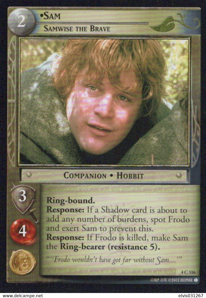 Vintage The Lord Of The Rings: #2 Sam Samwise The Brave - EN - 2001-2004 - Mint Condition - Trading Card Game - Lord Of The Rings