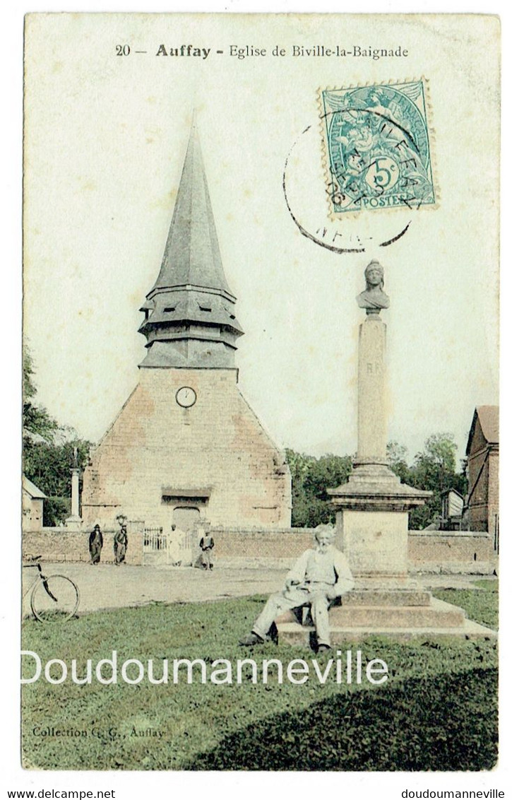 CPA - 76 - AUFFAY - Eglise De Biville La Baignade - Monument              ***BELLE CARTE COLORISEE DE 1906 *** - Auffay