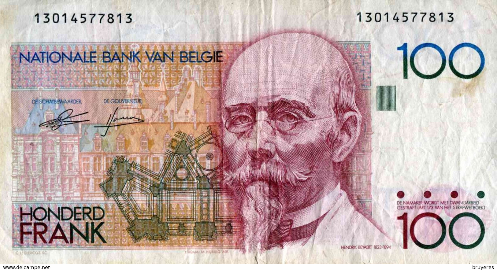 BILLET De Banque Usagé De BELGIQUE - CENT FRANCS - 100 Francs