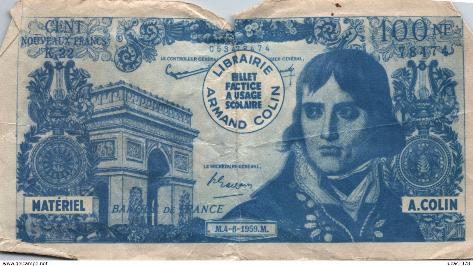 BILLET SCOLAIRE FACTICE 10000  AF 100  FRANCS  / BONAPARTE /  MATERIEL ARMAND COLIN - Ficción & Especímenes