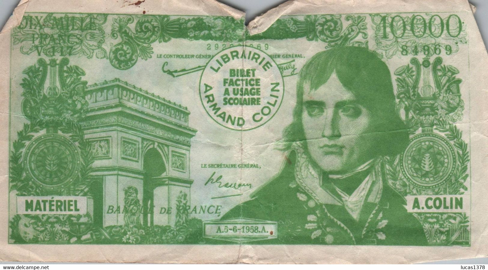 BILLET SCOLAIRE FACTICE 10000  AF 100  FRANCS  / BONAPARTE /  MATERIEL ARMAND COLIN - Specimen