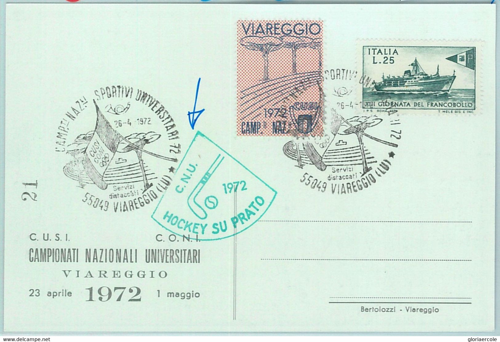 67737 - ITALY - POSTAL HISTORY - POSTMARK On POSTCARD - 1972, Universiade Games, Viareggio, Hockey - Hockey (Veld)