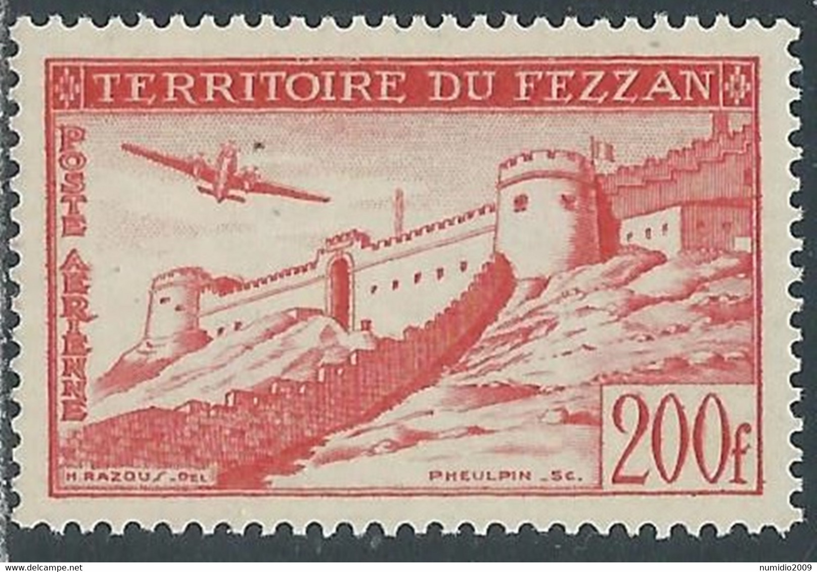 1951 OCCUPAZIONE FRANCESE FEZZAN POSTA AEREA 200 F MNH ** - RE25-8 - Fezzan & Ghadames