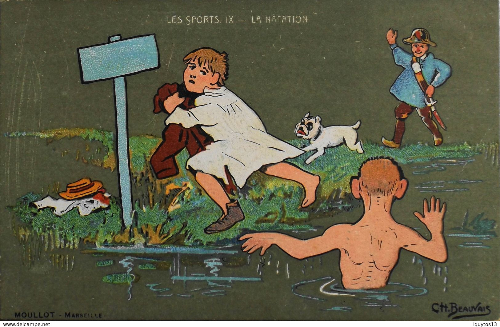 CPA . Illustrateur CH. BEAUVAIS - LES SPORTS - La NATATION - Verso Publicitaire Emile TARDIF & Cie - TBE - Beauvais
