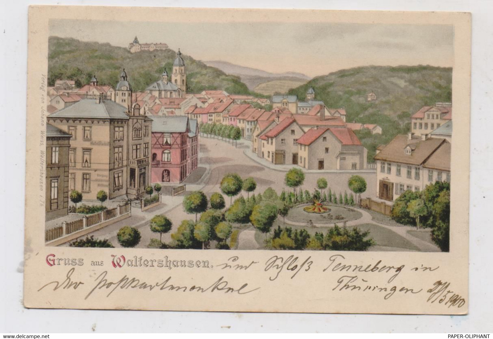 0-5812 WALTERSHAUSEN, Lithographie 1900, Stadtmitte, Hotel Rudolf - Waltershausen