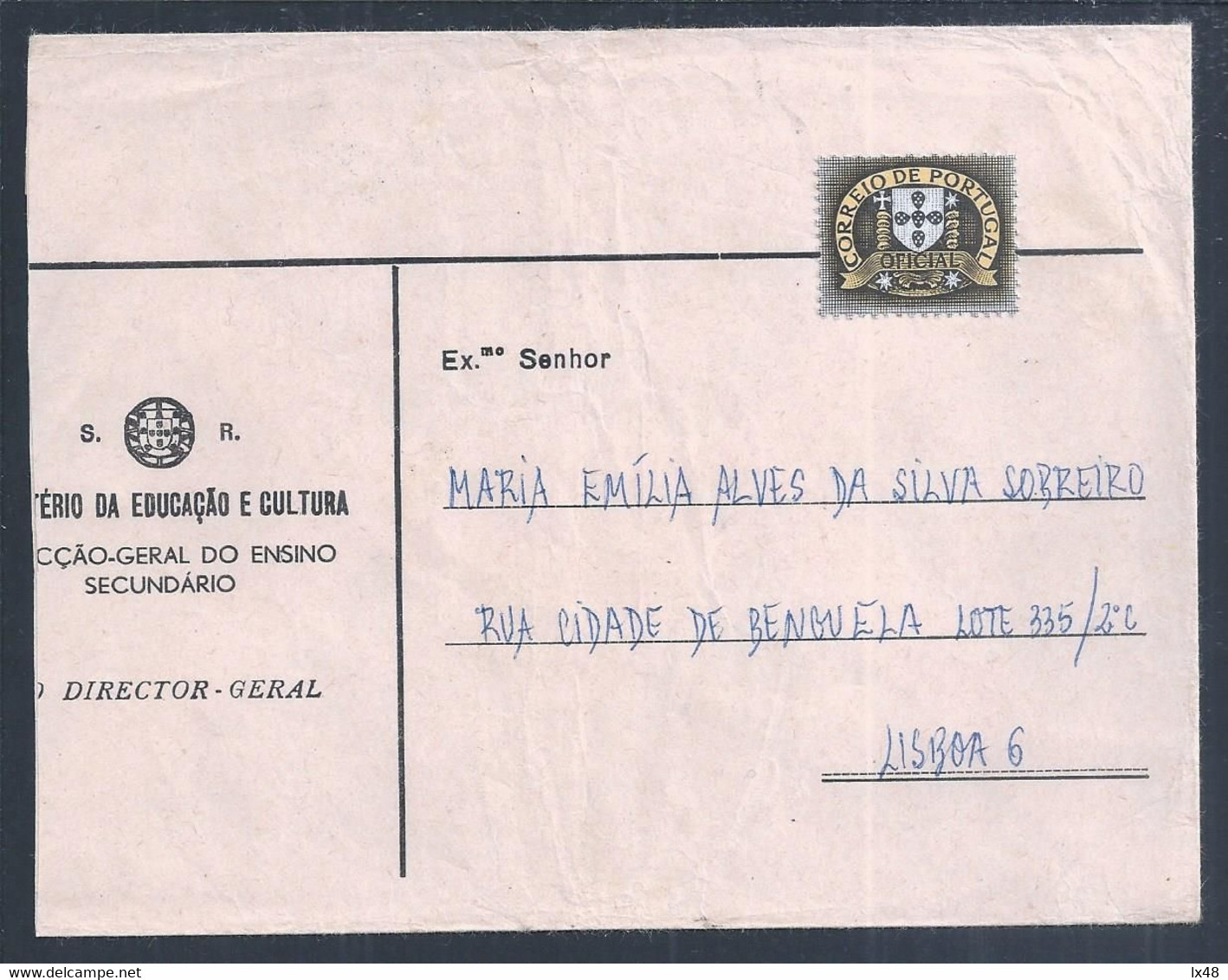 Carta Do Ministério Da Educação (SR) Com Stamp Oficial 'Escudete Afonsino' De 1974. Letter From The Ministry Of Educatio - Storia Postale